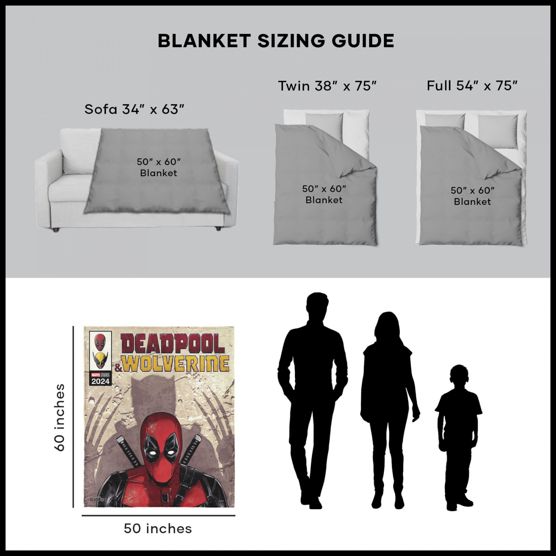 Deadpool & Wolverine Marvel Studios Comic Cover Silk Throw Blanket